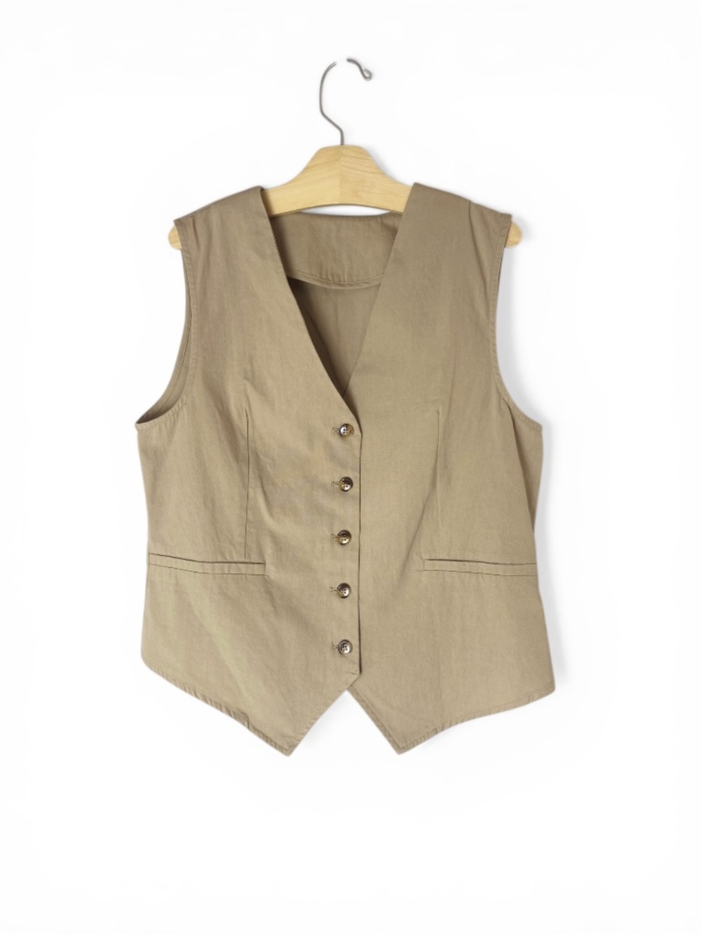 COMMENSE 100% Cotton V-Neck Vest Tailored Leg Short Set in Tan Size XS*** - Picture 2 of 12